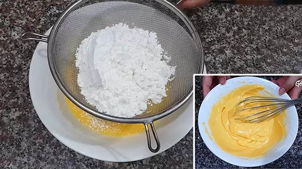 Sift flour into egg yolk mixture