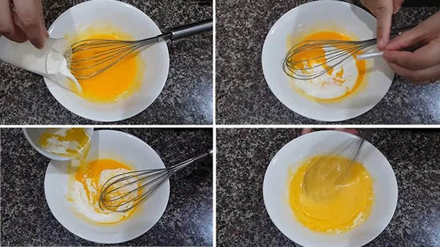 Using an egg beater, beat the egg yolks